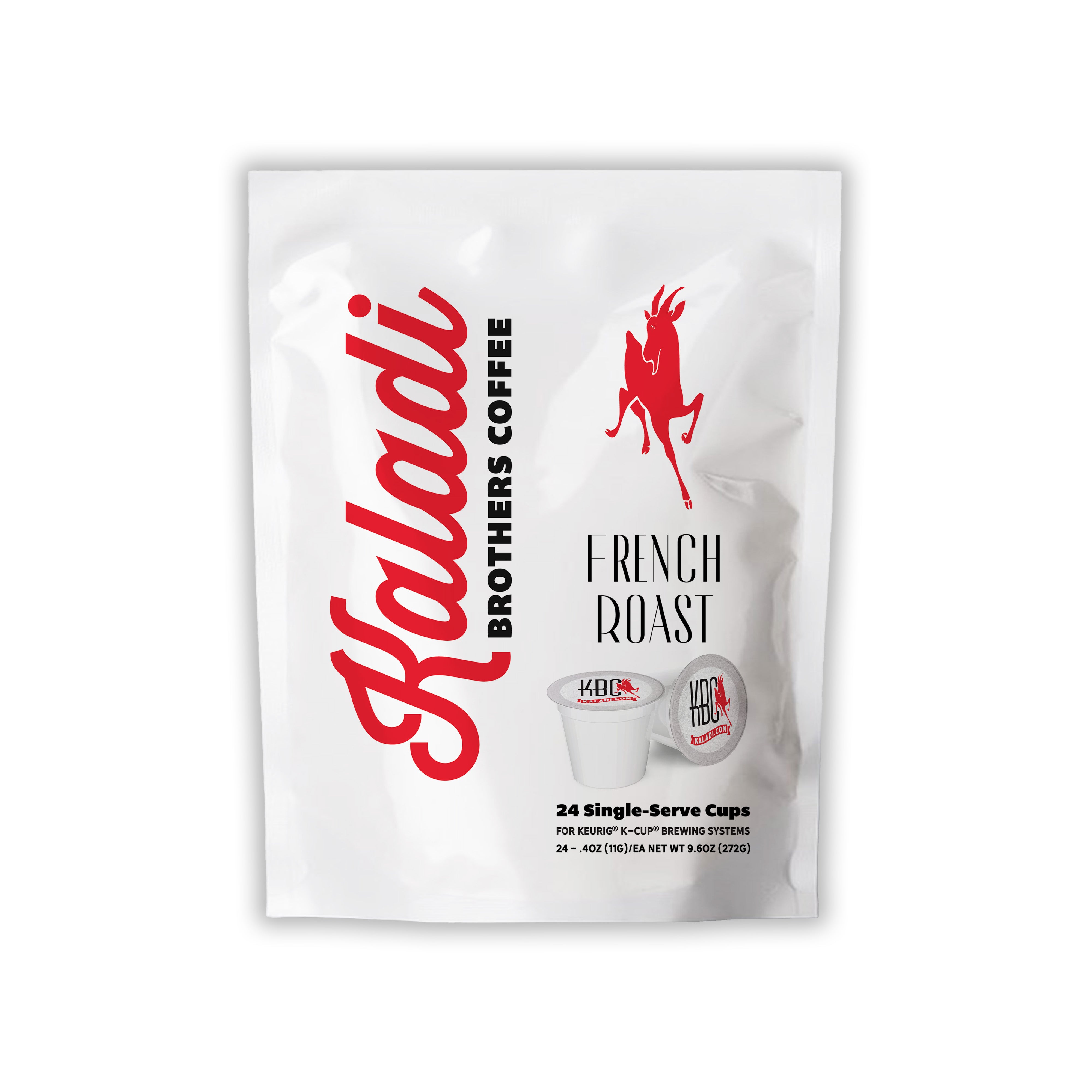 French Roast K-Cups 24-count pouch with red Kaladi script