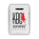 White bag of Kaladi Brothers Coffee with red and black branding on a white background