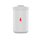 White 8oz Nomad tumbler with red goat logo, back view