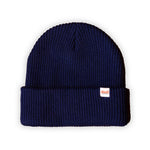 Navy ribbed knit Kaladi beanie with fold-over cuff