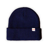 Navy ribbed knit Kaladi beanie with fold-over cuff