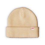 Cream ribbed knit Kaladi beanie with fold-over cuff