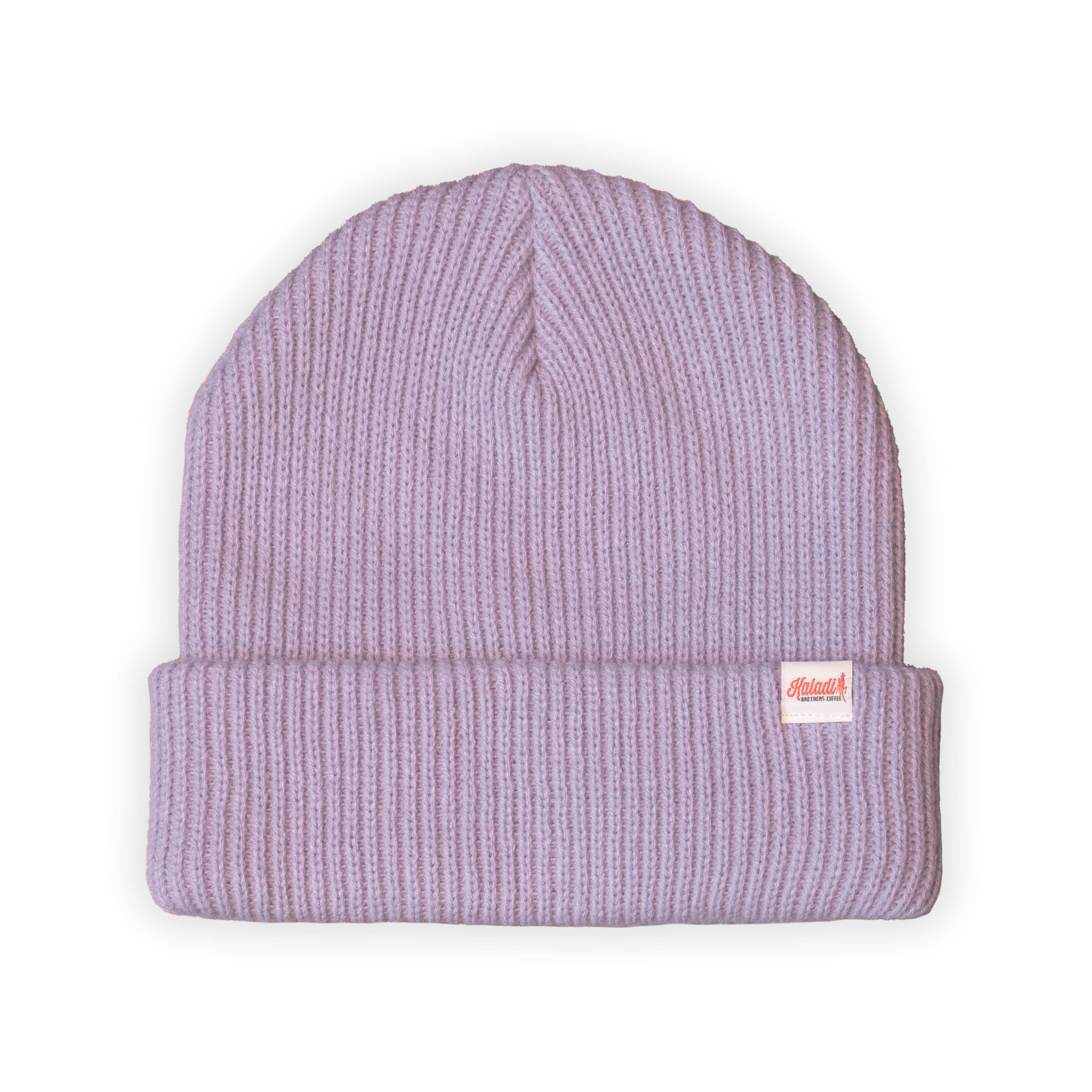Lavender ribbed knit Kaladi beanie with fold-over cuff