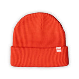 Orange-red ribbed knit Kaladi beanie with fold-over cuff
