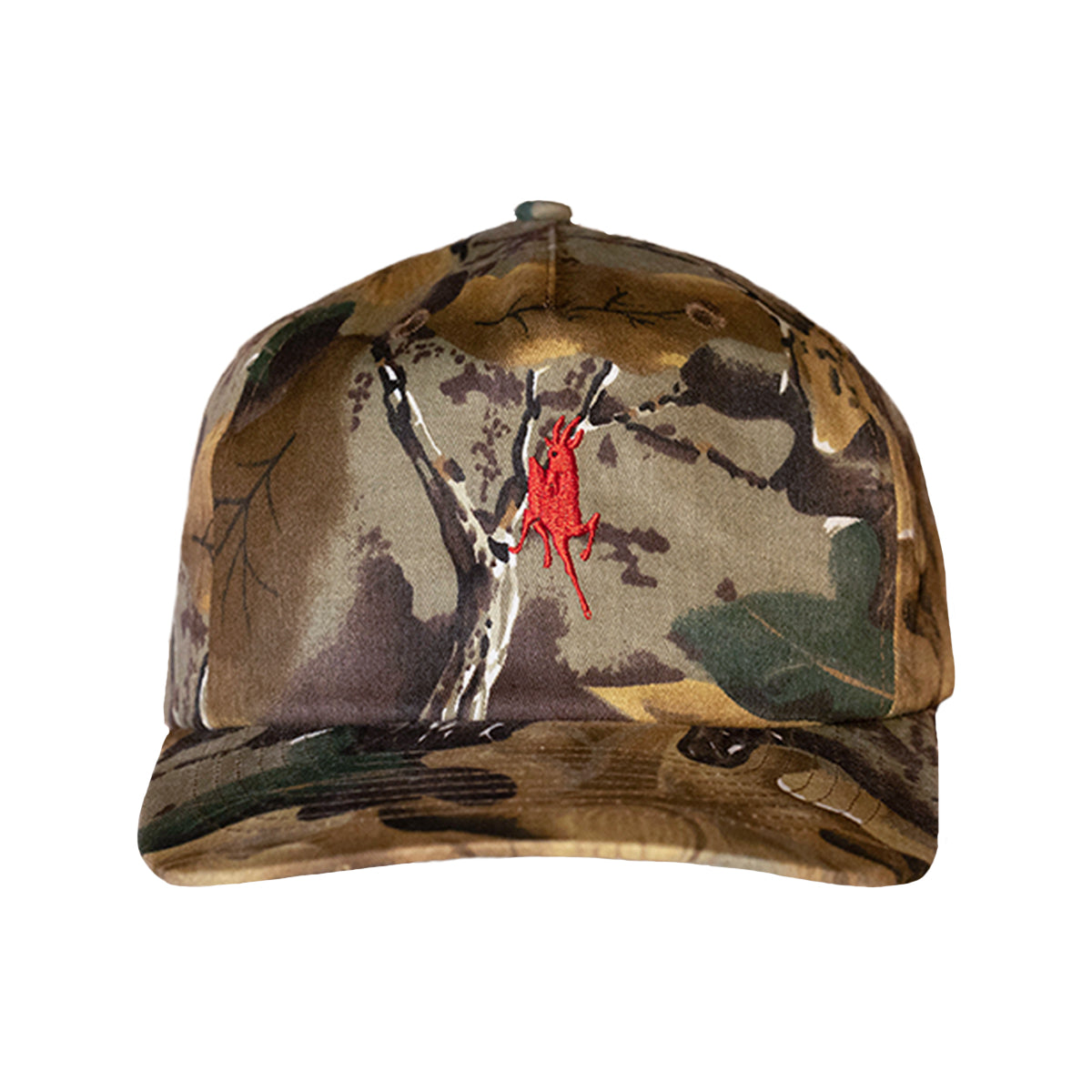 Camo hat with embroidered red goat logo