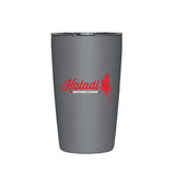 Gray MiiR 12oz tumbler with red Kaladi script