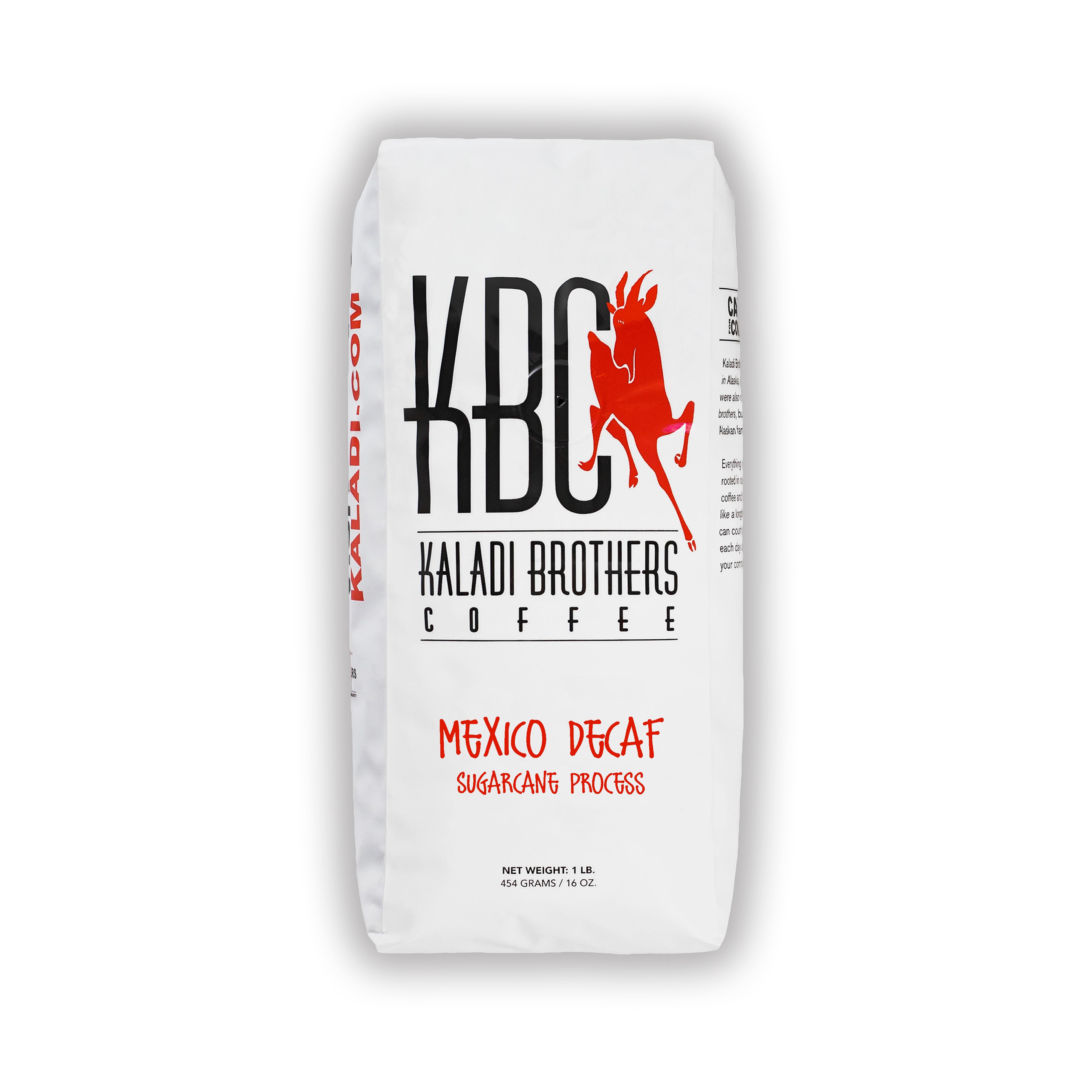 Mexico Decaf Sugarcane Process 1lb bag — white Kaladi Brothers Coffee bag