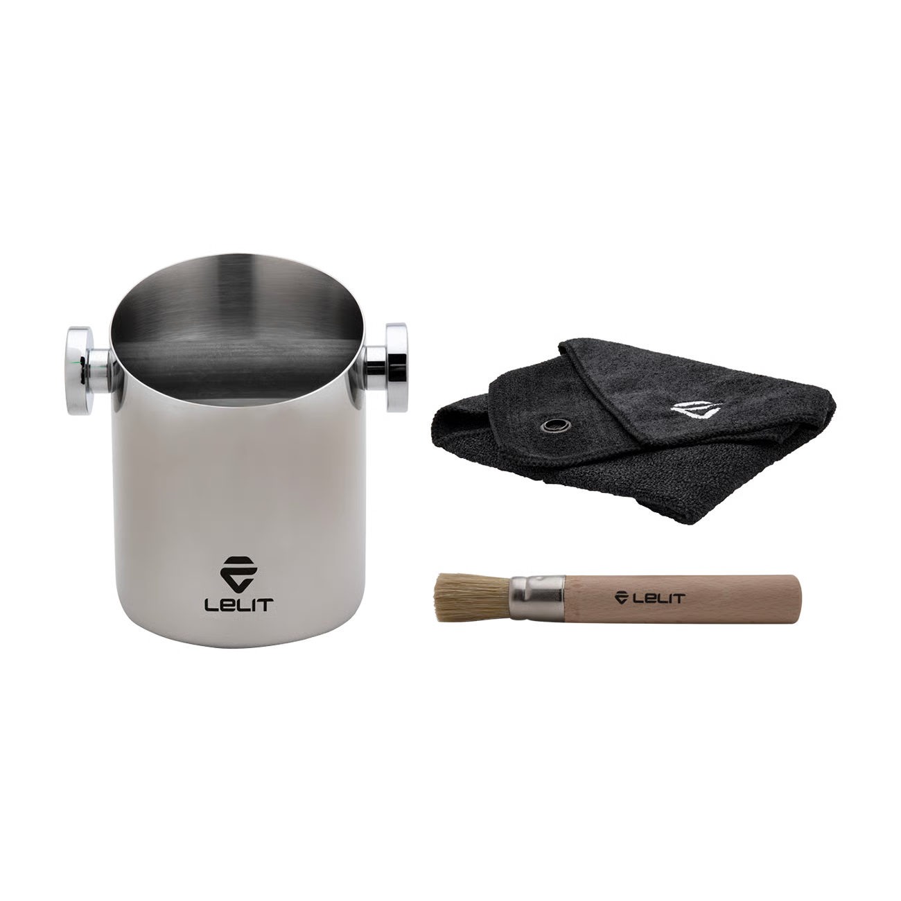 Lelit cylindrical knock box with brush and mat