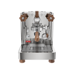 Lelit Bianca espresso machine, stainless with wood accents, front view