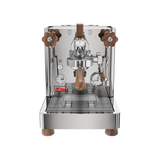 Lelit Bianca espresso machine, stainless with wood accents, front view