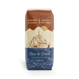 Rise & Grind blend coffee bag with sailing ship illustration — Kaladi Brothers and Salmon Sisters collaboration