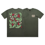 Coffee Cherry T-Shirt — olive green tee with botanical coffee cherry illustration