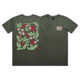 Coffee Cherry T-Shirt — olive green tee with botanical coffee cherry illustration