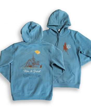 Kaladi Brothers Coffee A Rise & Grind Hoodie with an image of a boat on it.