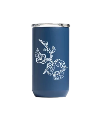 Kaladi Brothers Coffee A blue 16oz Tumbler - Created Co with a leaf design on it.