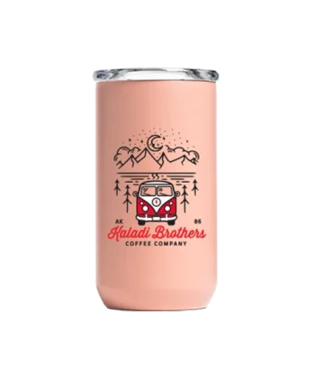 Kaladi Brothers Coffee A pink 16oz Tumbler - Created Co with an image of a camper van and mountains.